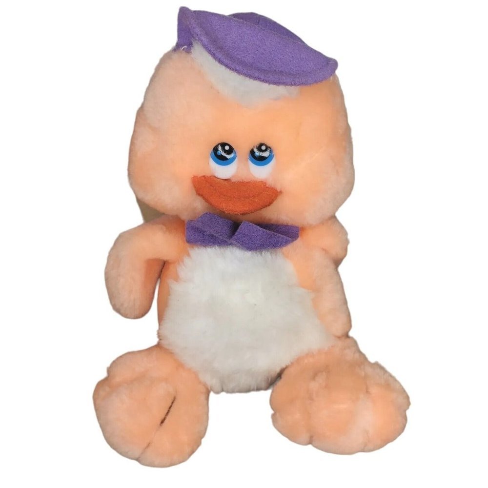 Vintage Peach Duck Plush Stuffed Animal Purple Hat Bowtie For‎ Target 8"
